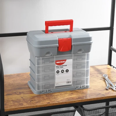 Gambar Maxbuilt Kotak Perkakas Multifungsi Dengan 4 Organizer - Abu-Abu