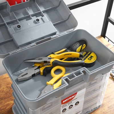 Gambar Maxbuilt Kotak Perkakas Multifungsi Dengan 4 Organizer - Abu-Abu