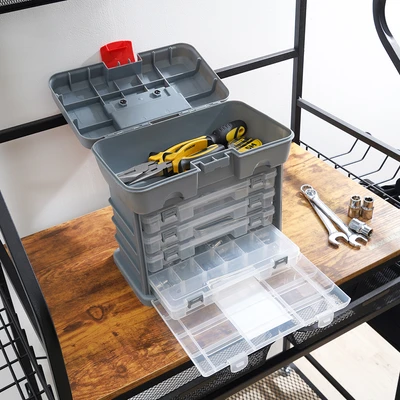 Gambar Maxbuilt Kotak Perkakas Multifungsi Dengan 4 Organizer - Abu-Abu