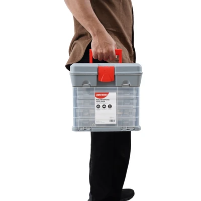 Gambar Maxbuilt Kotak Perkakas Multifungsi Dengan 4 Organizer - Abu-Abu