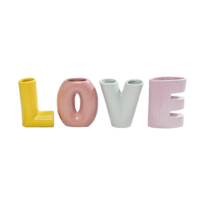 Gambar Informa Vas Bunga Keramik Love 30x4x9.7 cm Set 4 Pcs - Mix