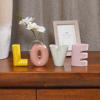 Gambar Informa Vas Bunga Keramik Love 30x4x9.7 cm Set 4 Pcs - Mix