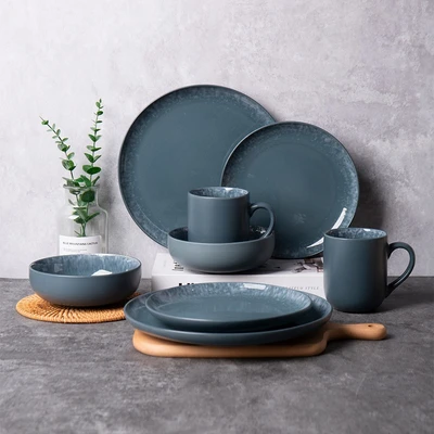 Gambar Delicia Greyish Perlengkapan Makan Set 8 pcs - Biru Navy