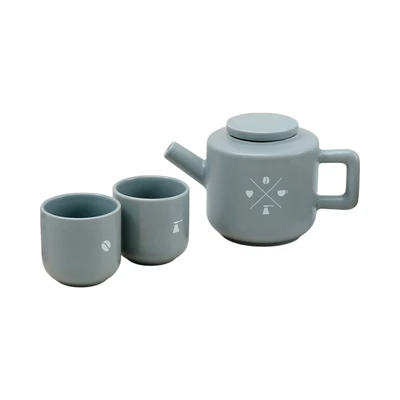 Gambar Delicia Lucha Teko & Cangkir Teh Keramik Stoneware Set 3 Pcs - Hijau