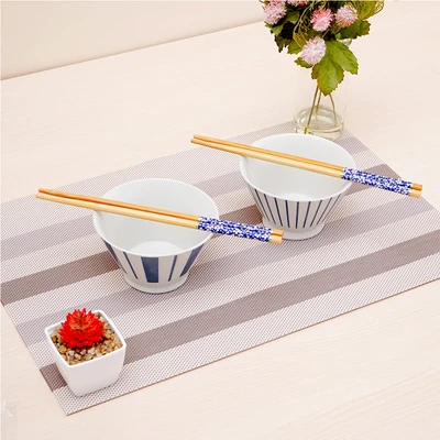 Gambar Delicia Verti Mangkuk Dengan Sumpit Set 2 pcs - Biru/Putih