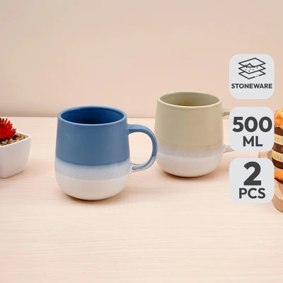 Gambar Delicia Clody Mug Keramik Stoneware 500 ml Set 2 pcs - Mix