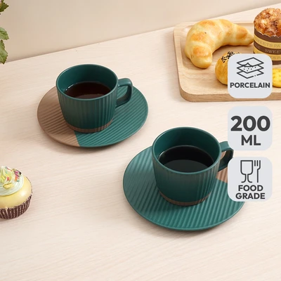Gambar Delicia Cangkir Keramik Dengan Saucer 200 ml Set 2 pcs - Hijau