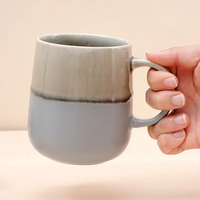 Gambar Delicia Mug Keramik Stoneware Drips 450 ml - Cokelat/Abu-Abu