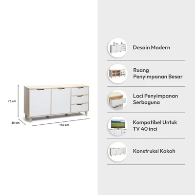 Gambar Informa Nordic Rak TV High - Putih/Oak