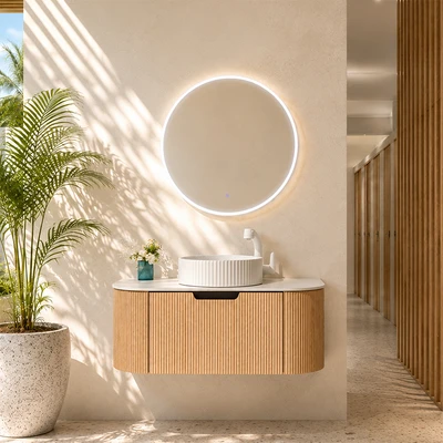 Gambar Informa Brenda Kabinet Kamar Mandi Dengan Cermin - Putih/Cokelat Oak