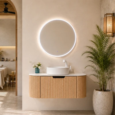 Gambar Informa Brenda Kabinet Kamar Mandi Dengan Cermin - Putih/Cokelat Oak