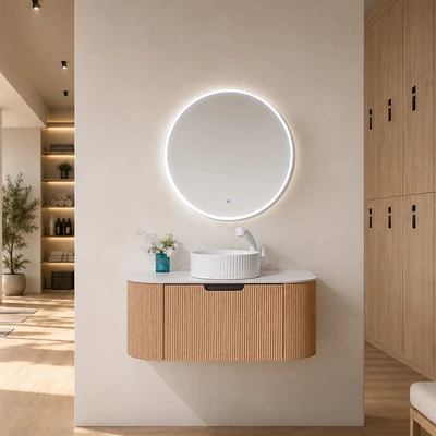 Gambar Informa Brenda Kabinet Kamar Mandi Dengan Cermin - Putih/Cokelat Oak