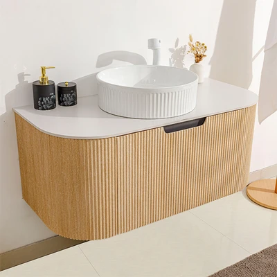 Gambar Informa Brenda Kabinet Kamar Mandi Dengan Cermin - Putih/Cokelat Oak