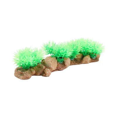 Gambar Fishland 21.5x7x5.5 cm Dekorasi Akuarium Batu & Rumput Artifisial - Hijau