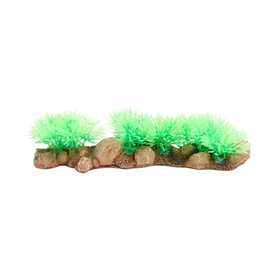 Gambar Fishland 21.5x7x5.5 cm Dekorasi Akuarium Batu & Rumput Artifisial - Hijau