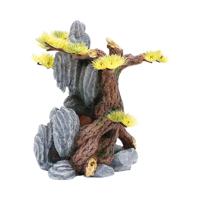 Gambar Fishland Dekorasi Akuarium Polyresin Tree With Stone 14.5 cm - Cokelat