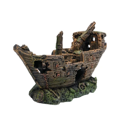 Gambar Fishland Dekorasi Akuarium Polyresin Boatwreck 23.6 cm - Cokelat