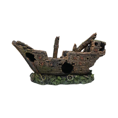 Gambar Fishland Dekorasi Akuarium Polyresin Boatwreck 23.6 cm - Cokelat