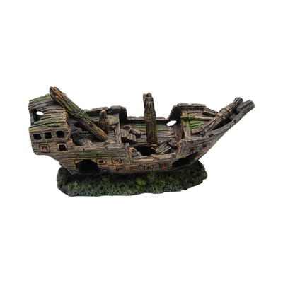 Gambar Fishland Dekorasi Akuarium Polyresin Boatwreck 23.6 cm - Cokelat