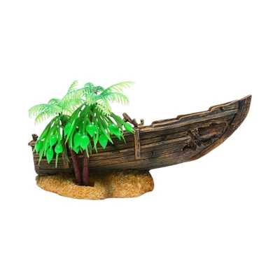 Gambar Fishland Dekorasi Akuarium Polyresin Wooden Boatwreck 15.5 cm - Cokelat