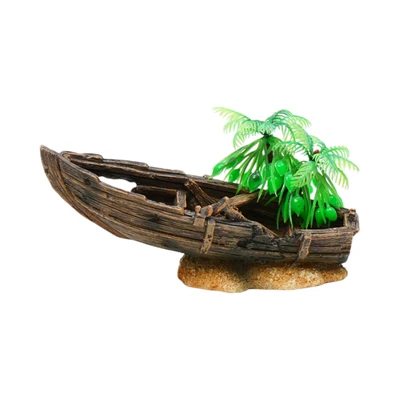 Gambar Fishland Dekorasi Akuarium Polyresin Wooden Boatwreck 15.5 cm - Cokelat