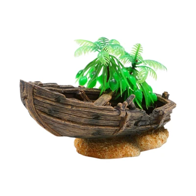 Gambar Fishland Dekorasi Akuarium Polyresin Wooden Boatwreck 15.5 cm - Cokelat