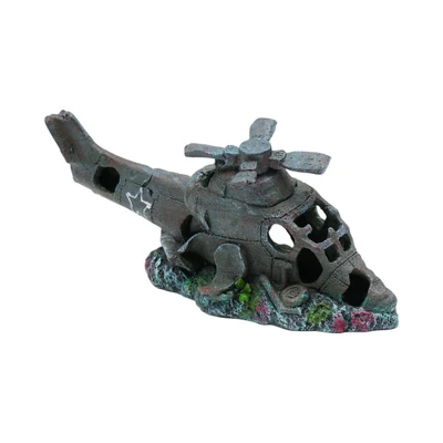 Gambar Fishland Dekorasi Akuarium Polyresin Helicopter Wreck 29 cm - Abu-Abu
