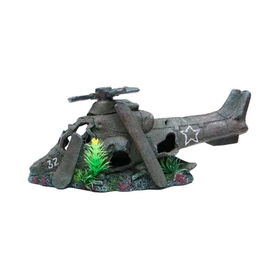 Gambar Fishland Dekorasi Akuarium Polyresin Helicopter Wreck 29 cm - Abu-Abu