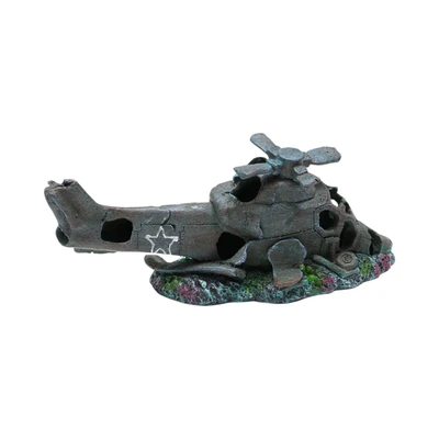 Gambar Fishland Dekorasi Akuarium Polyresin Helicopter Wreck 29 cm - Abu-Abu