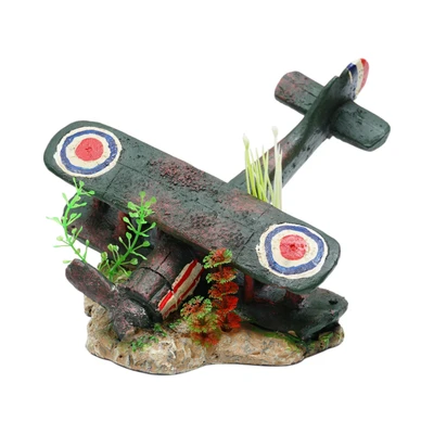 Gambar Fishland Dekorasi Akuarium Polyresin Plane Wreck 21.8 cm