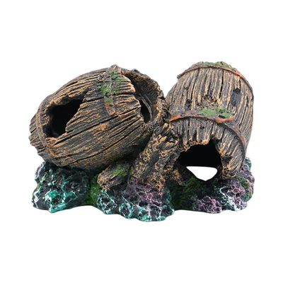 Gambar Fishland Dekorasi Akuarium Polyresin 2 Barells 17.5 cm - Cokelat