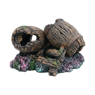 Gambar Fishland Dekorasi Akuarium Polyresin 2 Barells 17.5 cm - Cokelat