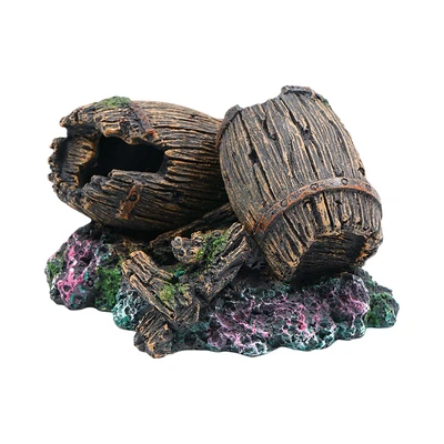 Gambar Fishland Dekorasi Akuarium Polyresin 2 Barells 17.5 cm - Cokelat