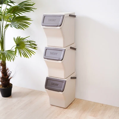 Gambar Tatay Ecohome Tempat Sampah Recycling Modular Tutup Angkat Plastik 20 Liter Set 3 Pcs - Krem Beige