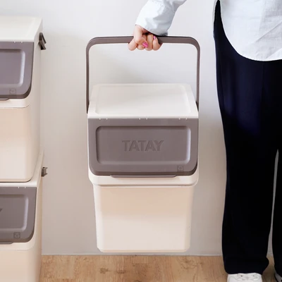 Gambar Tatay Ecohome Tempat Sampah Recycling Modular Tutup Angkat Plastik 20 Liter Set 3 Pcs - Krem Beige