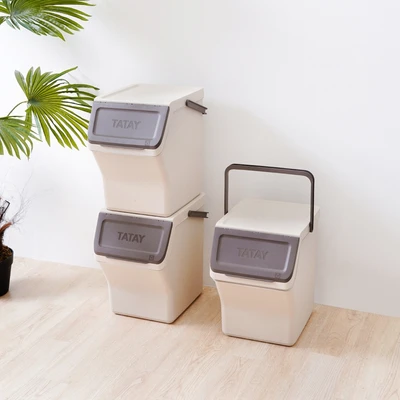 Gambar Tatay Ecohome Tempat Sampah Recycling Modular Tutup Angkat Plastik 20 Liter Set 3 Pcs - Krem Beige