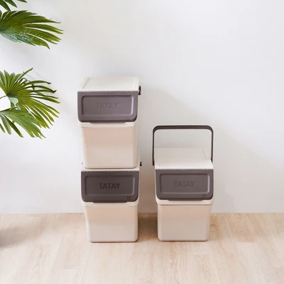 Gambar Tatay Ecohome Tempat Sampah Recycling Modular Tutup Angkat Plastik 20 Liter Set 3 Pcs - Krem Beige