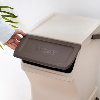 Gambar Tatay Ecohome Tempat Sampah Recycling Modular Tutup Angkat Plastik 20 Liter Set 3 Pcs - Krem Beige