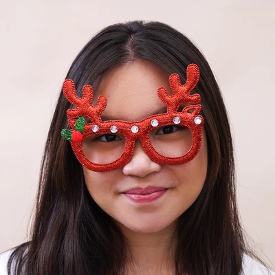 Gambar Ataru Kacamata Natal Christmas Deer - Merah/Hijau