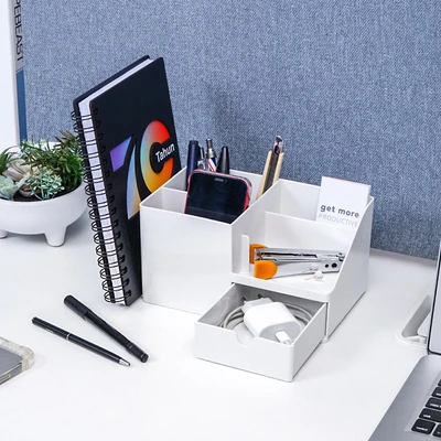 Gambar Stora Wabi Sabi Organizer Meja Dengan Laci Penyimpanan - Putih