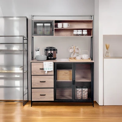 Gambar Informa Horvat Kabinet Dapur Tinggi - Hitam/Cokelat Kayu