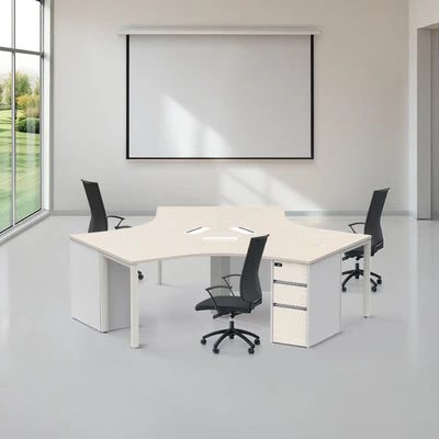 Gambar Sieben Meja Kantor 3 Seater - Putih Iron Wood