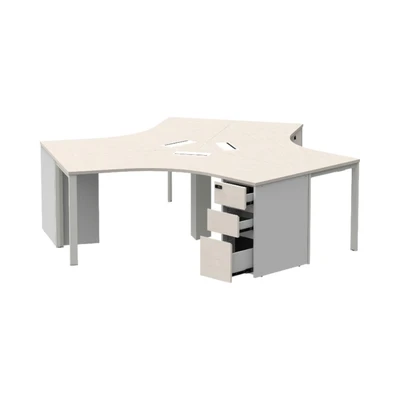 Gambar Sieben Meja Kantor 3 Seater - Putih Iron Wood