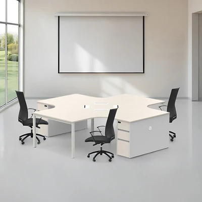 Gambar Sieben Meja Kantor 4 Seater - Putih Iron Wood