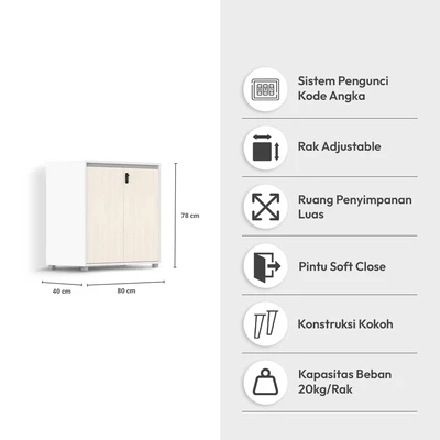 Gambar Sieben Kabinet Kantor 2 Pintu Low - Putih Ivory