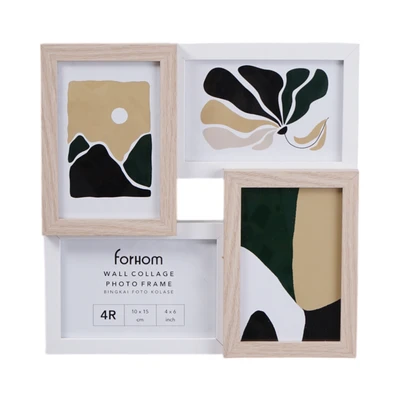 Gambar Forhom Bingkai Foto Kolase Dinding MDF 4x4R - Cokelat Oak/Putih