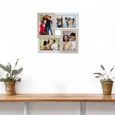 Gambar Forhom Bingkai Foto Kolase Dinding MDF 4x4R - Cokelat Oak/Putih