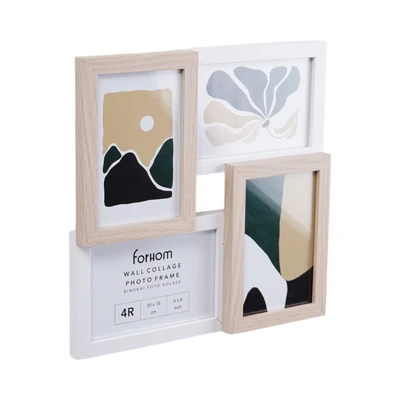 Gambar Forhom Bingkai Foto Kolase Dinding MDF 4x4R - Cokelat Oak/Putih