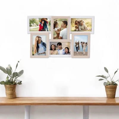 Gambar Forhom Bingkai Foto Kolase Dinding MDF 6x4R - Cokelat Oak/Putih