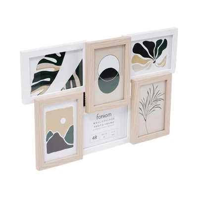 Gambar Forhom Bingkai Foto Kolase Dinding MDF 6x4R - Cokelat Oak/Putih